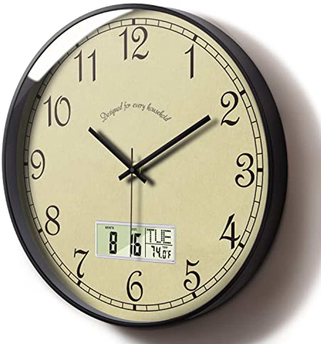 SCOAGE Digitale wandklok van 30 cm met datum, temperatuur en tijd - beige