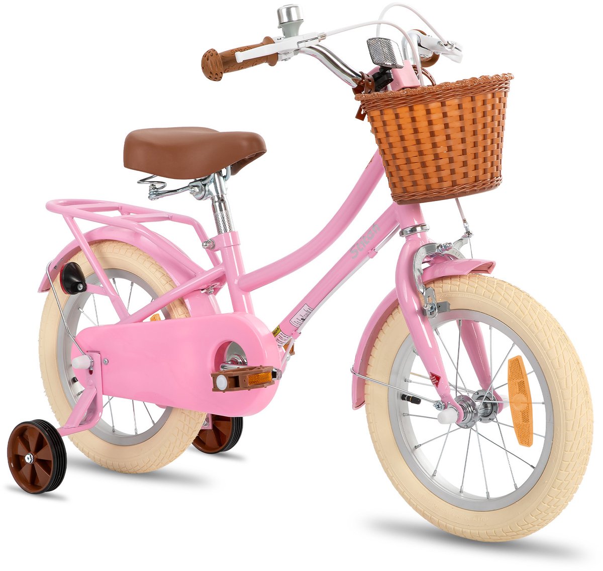 Stitch Manchi Meisjesfiets - 12 Inch - Zijwieltjes - Bell - Handrem - Voor V-Brake en Achter Trommelrem - Roze - Geschikt voor buitenactiviteiten in de lente