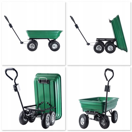 KADAX Bolderkar van kunststof PVC, draagkracht 300 kg, handwagen met kantelfunctie, kiepwagen met metalen frame, tuinwagen, transportwagen (75 l, groen/zwart) — afbeelding 3