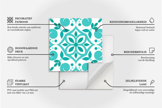 Wallfluent Vinyl Tegels - Bloemenmandalapatroon Zelfklevende PVC Tegels - 60 cm x 30 cm - Rood Vinyl Tegels - Verpakking van 6 stuks - Rechthoek PVC Tegels - Bloemen en Planten Plaktegels - Vinyl Vloer Tegels - Plaktegels Keuken en Badkamer