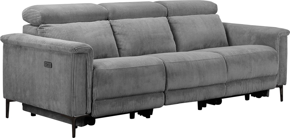 Lund-3Zitsbank - 2 Elektrische Relax - Grijs Corduroy