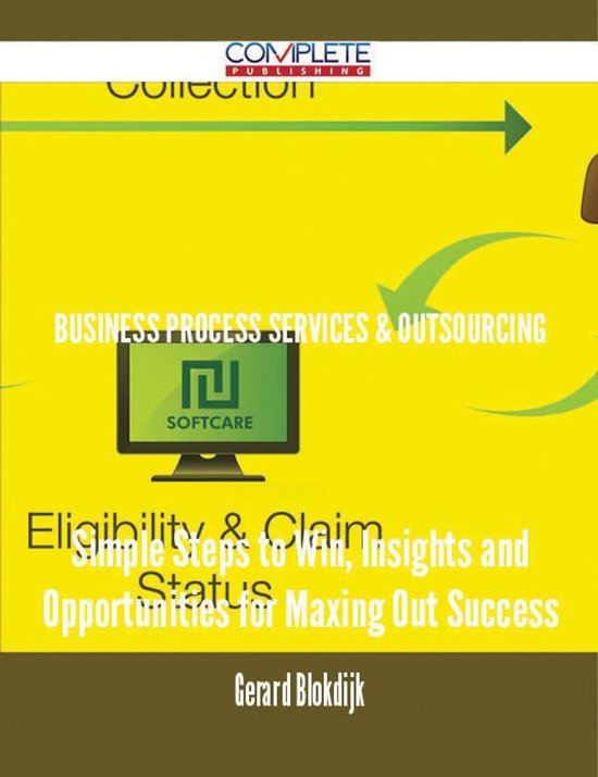 Boekomslag: Business Process Services & Outsourcing in het wit op een felgele achtergrond met een computericoon.