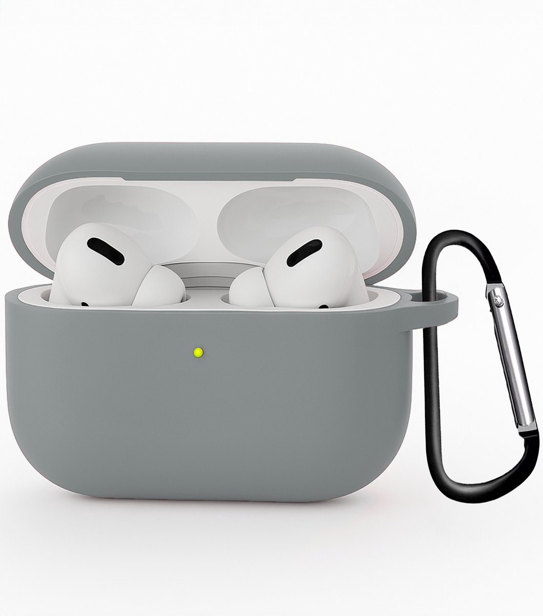 Hoesje - Geschikt voor Apple Airpods Pro 3 - Siliconen Hoes met Clip - Silicone Case Cover - Grijs