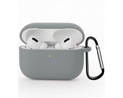 Hoesje - Geschikt voor Apple Airpods Pro 3 - Siliconen Hoes met Clip - Silicone Case Cover - Grijs