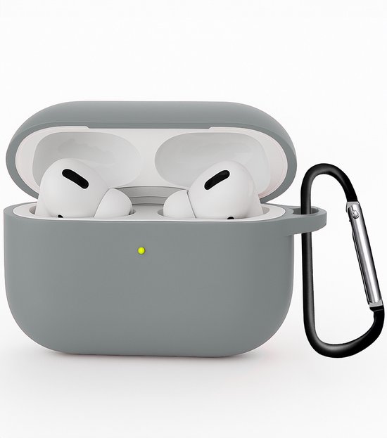 Hoesje - Geschikt voor Apple Airpods Pro 3 - Siliconen Hoes met Clip - Silicone Case Cover - Grijs