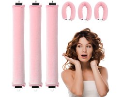 Lang krullend haar zonder hitte, 3 stuks, nacht, golvende kapsels Geschikt voor groot krullend haar, krullend haar zonder hitte, doe-het-zelfkapsels Geschikt voor kort en lang haar (roze)