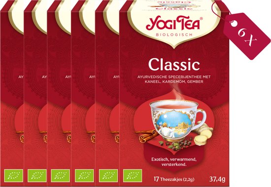 Yogi Tea Classic verpakking. Tray met 6 stuks. Ayurvedische thee met kaneel, kardemom, gember.