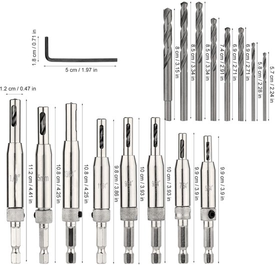8 stuks Hout Plug Cutter, taps toelopende Plug Cutter Set Taps Klauw Boor Timmerwerk 6mm 10mm 13mm 16mm Snijden Algemene Tool