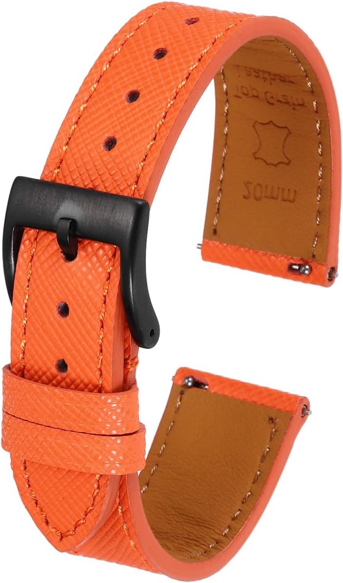 "Allecto plus - Echt leren horlogebandje 21 mm snelwissel reservearmband roestvrijstalen gesp - oranje"