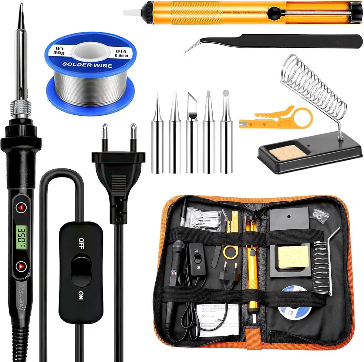 Soldering Iron Set - 13-in-1 Soldering Tips - 80 W - LCD Display - Adjustable Temperature - 180-500 °C - Electric Soldering Iron - Soldering Kit - 5 Interchange Points for Soldering - Elektrische Engineering - Soldering Tools