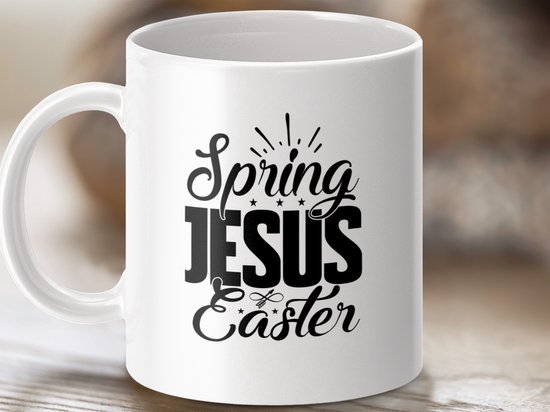 Mok Spring Jezus Pasen, Christelijke Mok, Religieuze Mok, Paasdecoratie, Lentemok, Cadeau voor Christenen, Inspirerende Mok, Feestelijke Mok