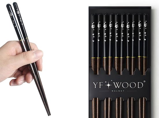 5 Paar traditioneel Chopsticks Voor Sushi en Japanse gerechten-Eetstokjes, Nieuwe model,Zwart Hout