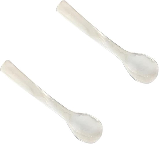 Inovra - Cuillères à caviar 12 cm aspect nacre - Set de 2 - Cuillère de service et à dessert à long manche - Cuillère à petit-déjeuner pour enfants - Wit - Cuillère à œufs, cuillère à café.