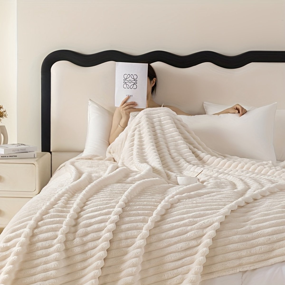 Malinsi Fleecedeken - Plaid voor bed - Créme Offwhite - 200x230 cm