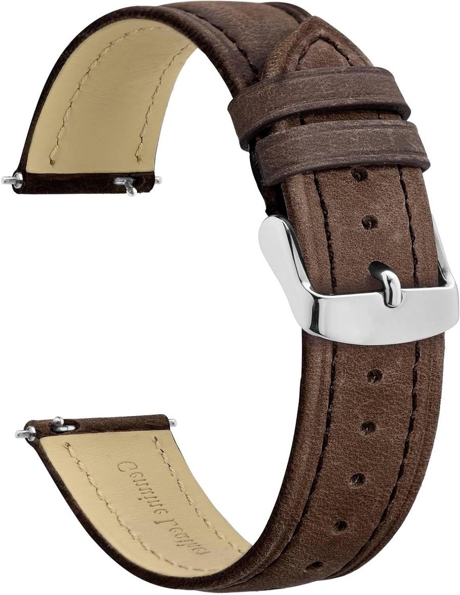 Allecto plus - Extra lange leren horlogeband voor grote polsen, 18 mm, 20 mm, 22 mm, 24 mm.