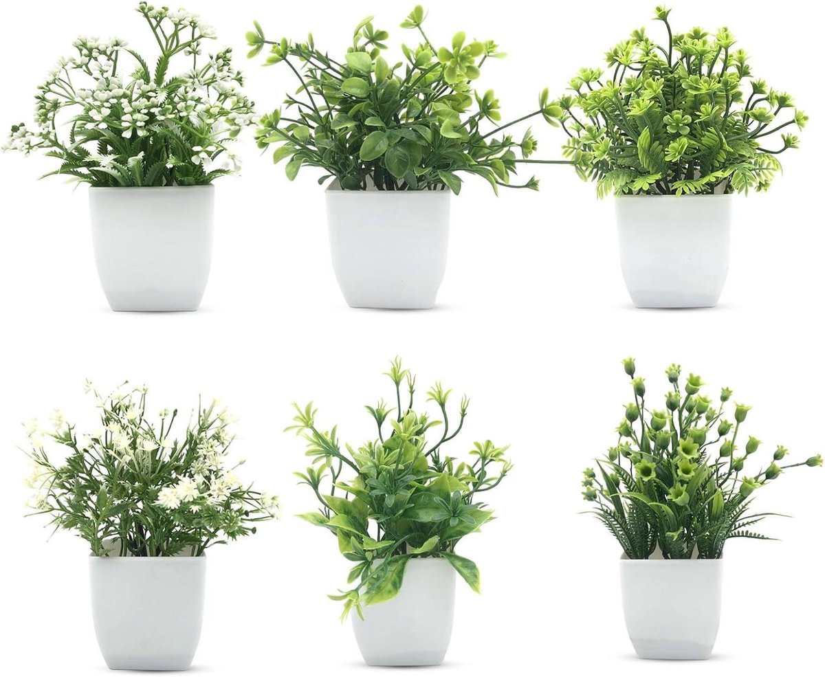 Allecto plus - Kunstplanten Set van 6 Stuks in Pot voor Interieurdecoratie - Huis, Kantoor, Slaapkamer, Woonkamer en Badkamer