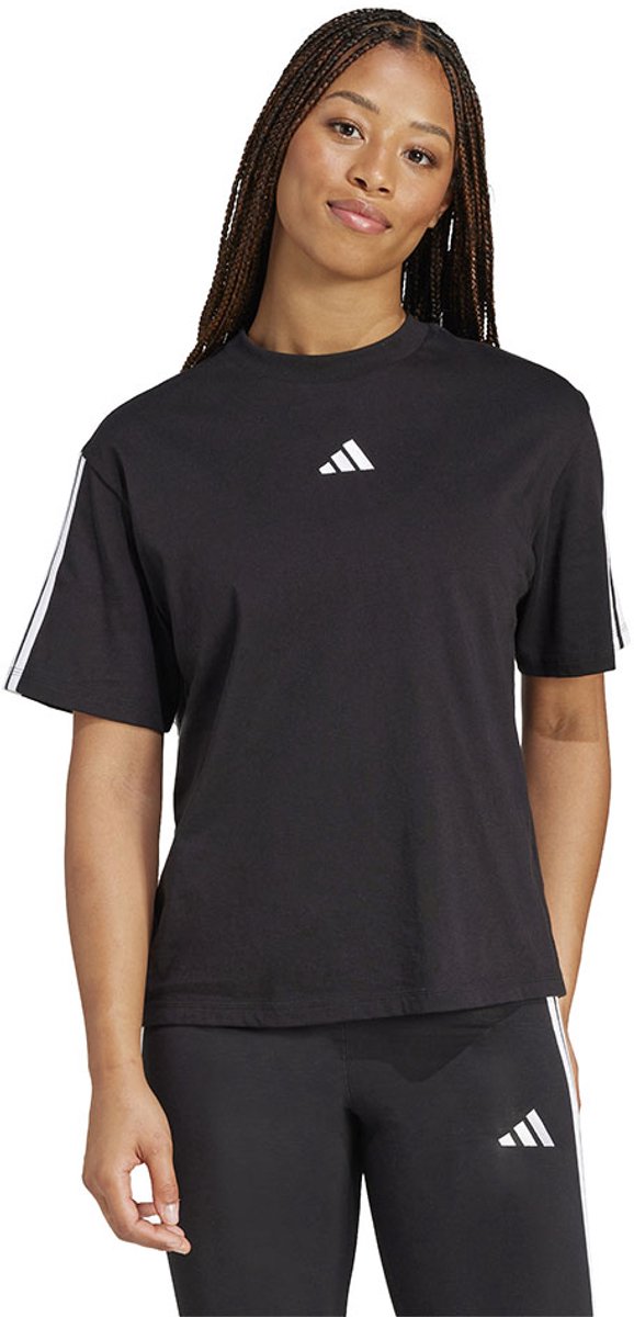 Adidas Essentials 3 Stripes Boyfriend T-shirt Met Korte Mouwen XS Vrouw Zwart
