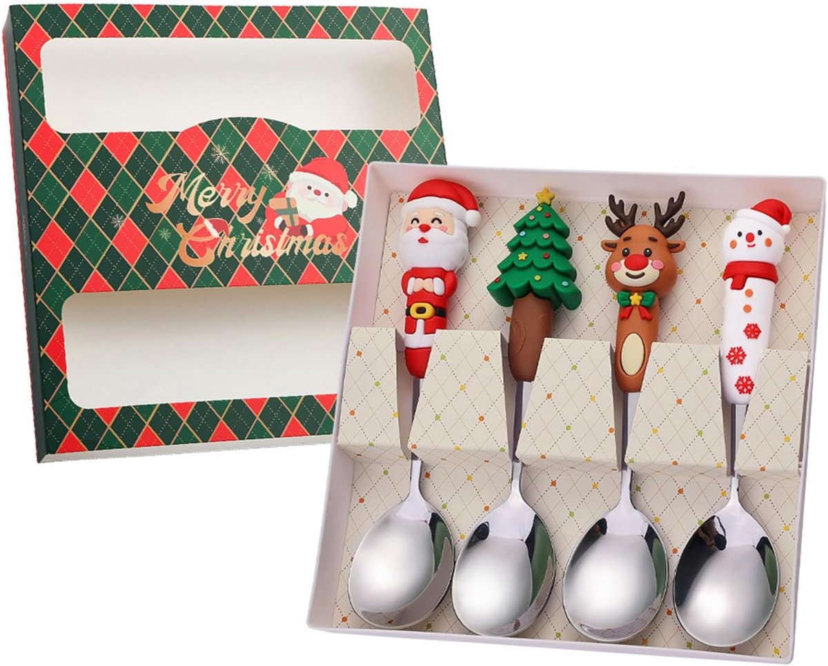 Lepels - Lepels - Kerstcadeaus - Roestvrij staal - Kerstlepels - Perfect voor het kerstdiner - Geweldig voor dagelijks gebruik of als kerstcadeau - Bestekset van 4 stuks - Zilver