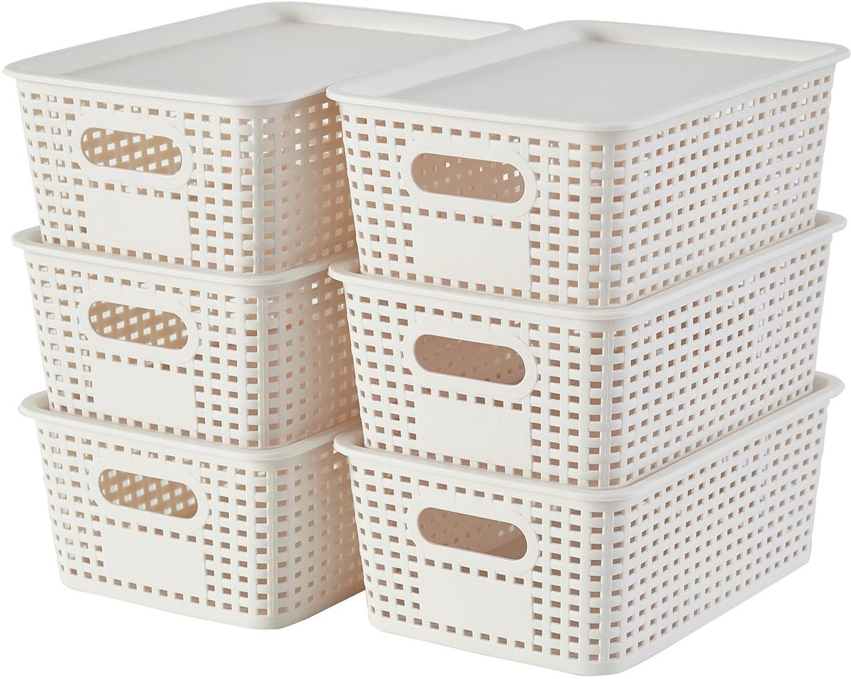 Ibenzoa® Set van zes multifunctionele opbergdozen met deksel in stijlvolle rotan-look