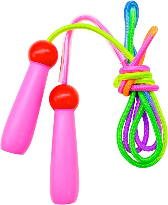 2 stuks springtouw kinderen 250cm verstelbaar met houten handvat en regenboog springtouw voor vetverbranding & springen oefening & fitness