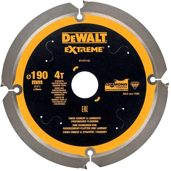 Lame de scie circulaire DeWALT pour panneaux de ciment | Extrême | Ø 190mm Alésage 30mm 4T - DT1472-QZ