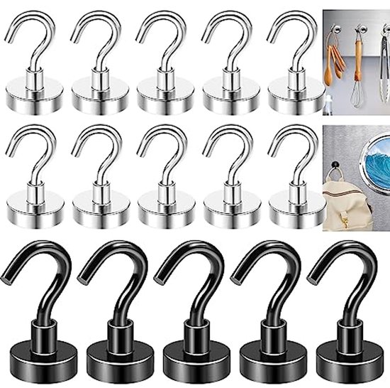 10 stuks extra sterke 16mm neodymium magneethaken, 9 kg 10 stuks extra sterke 16mm neodymium magneethaken, 9 kg