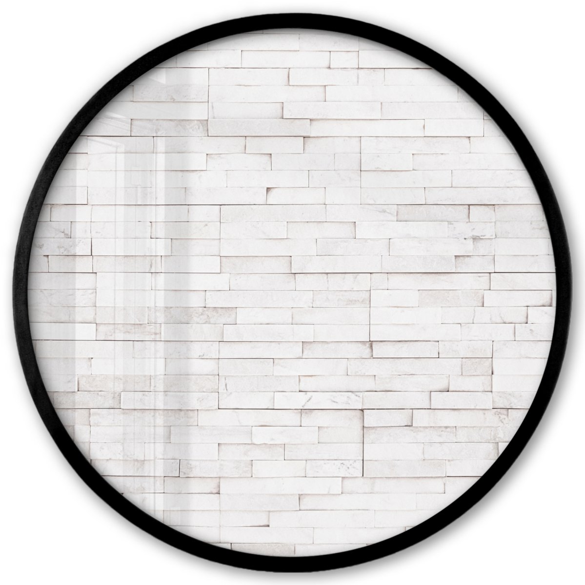 FrameYourWall Poster in lijst Rond - Fotolijst 40x40 cm - Posters - Steen - Bakstenen - Wit - Textuur - Ronde posterlijst zwart - Decoratie - Wanddecoratie woonkamer - Muurdecoratie slaapkamer Muur - Stenen