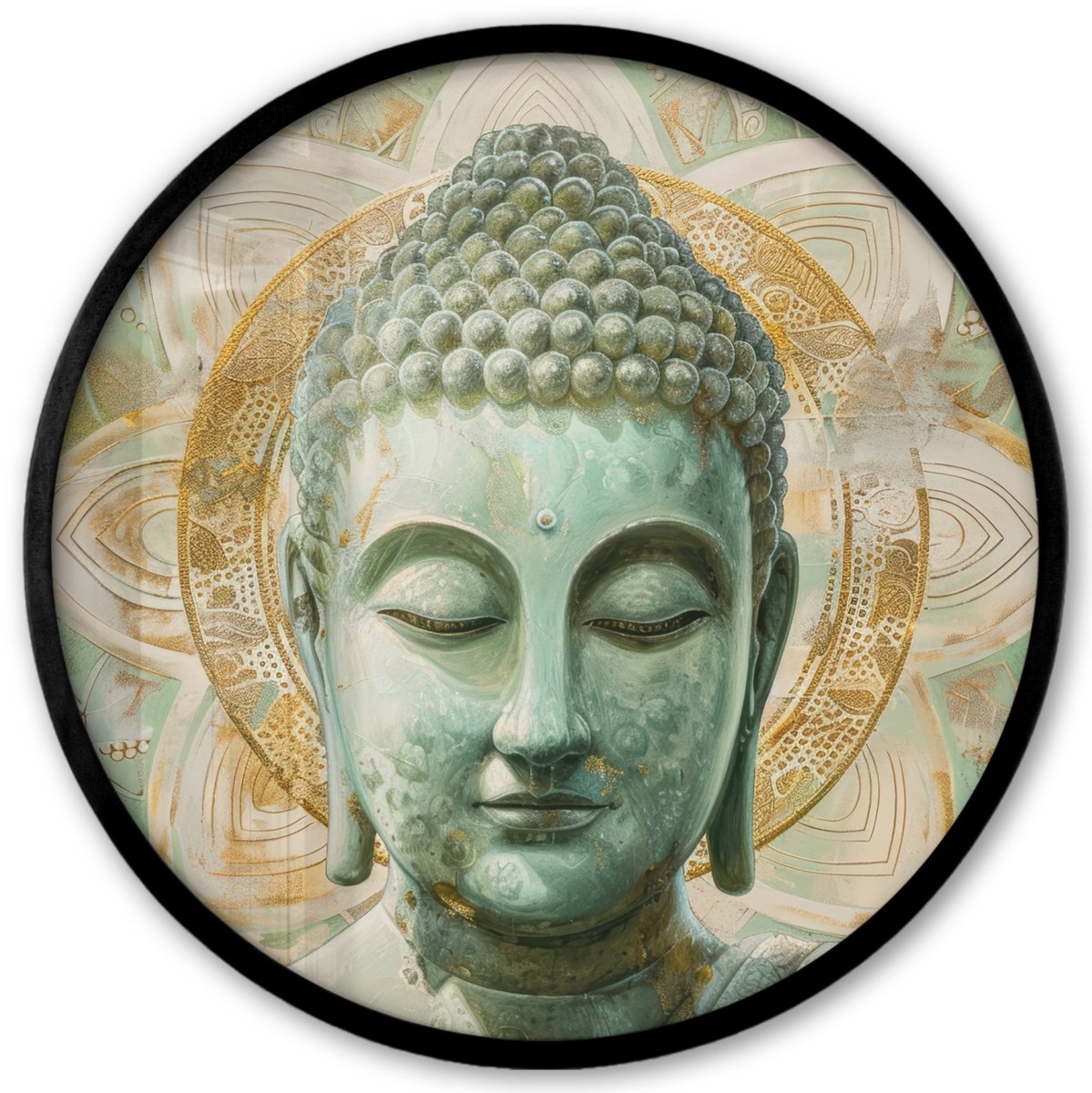 FrameYourWall Poster in lijst Rond - Fotolijst 40x40 cm - Posters - Buddha - Mandala - Modern - Spiritualiteit - Ronde posterlijst zwart - Decoratie - Wanddecoratie woonkamer - Muurdecoratie slaapkamer