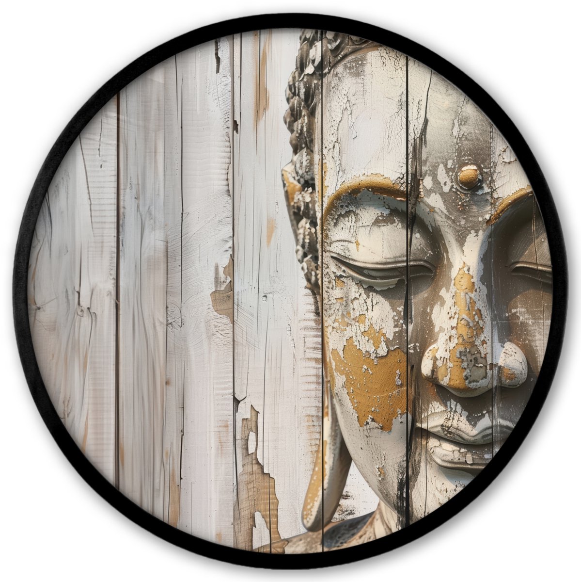 FrameYourWall Poster in lijst Rond - Fotolijst 40x40 cm - Posters - Boeddha - Houtlook - Modern - Industrieel - Ronde posterlijst zwart - Decoratie - Wanddecoratie woonkamer - Muurdecoratie slaapkamer
