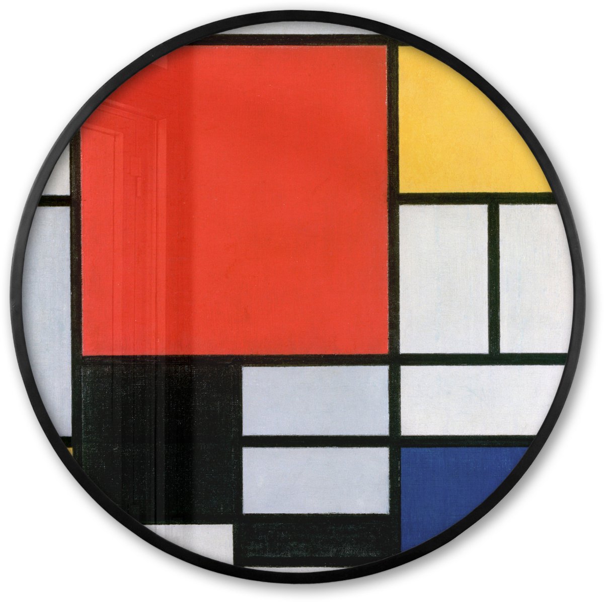 FrameYourWall Poster in lijst Rond - Fotolijst 60x60 cm - Posters - Kunst - Mondriaan - Oude meesters - Compositie 2 - Ronde posterlijst zwart - Decoratie - Wanddecoratie woonkamer - Muurdecoratie slaapkamer Mondriaan - Compositie 2