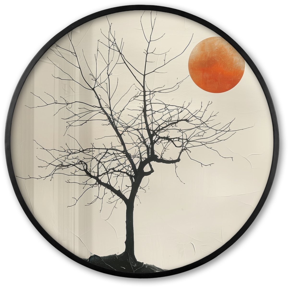 FrameYourWall Poster in lijst Rond - Fotolijst 80x80 cm - Posters - Boom - Zon - Modern - Landschap - Ronde posterlijst zwart - Decoratie - Wanddecoratie woonkamer - Muurdecoratie slaapkamer