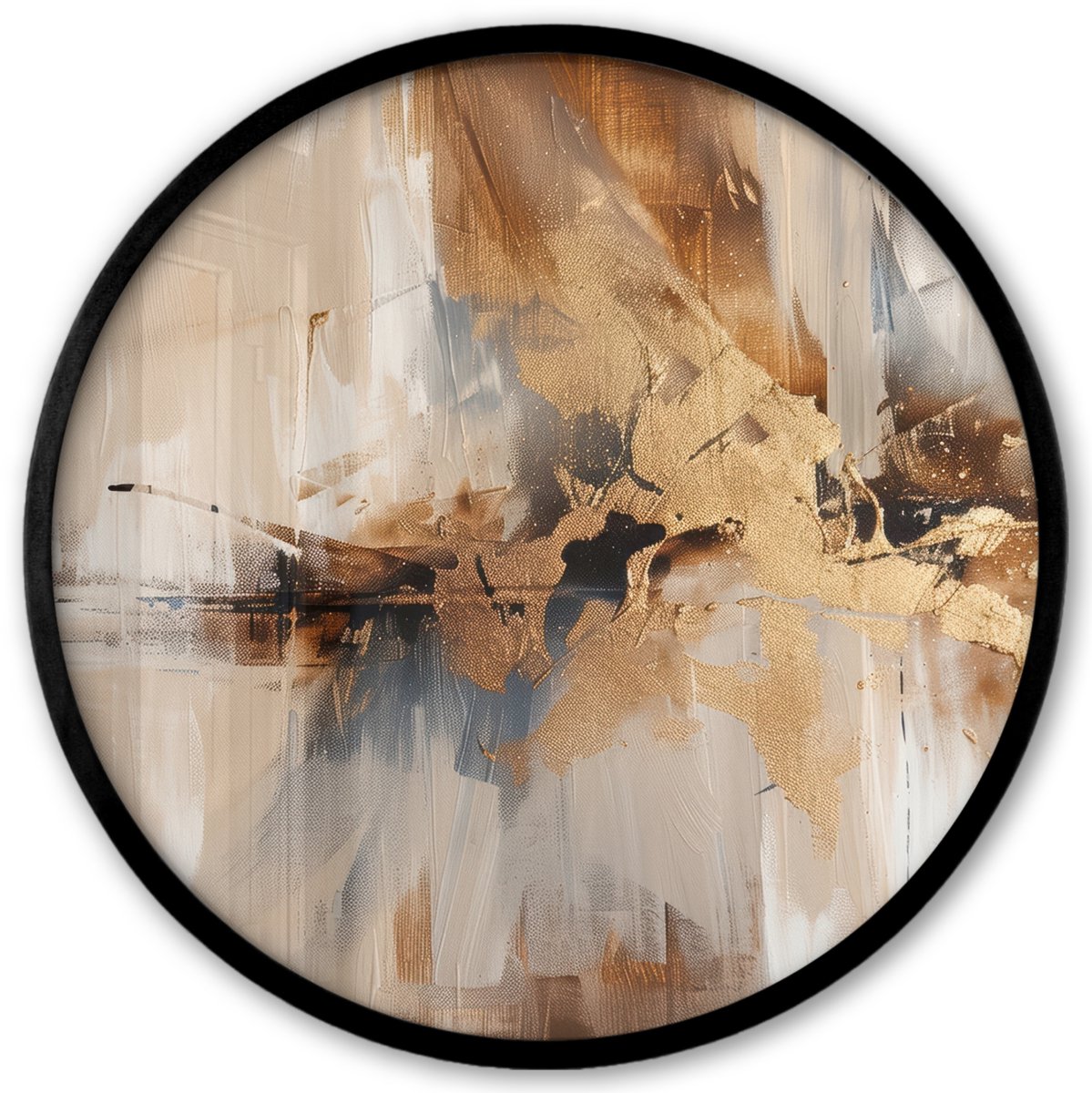 FrameYourWall Poster in lijst Rond - Fotolijst 40x40 cm - Posters - Modern - Bruin - Abstract - Beige - Ronde posterlijst zwart - Decoratie - Wanddecoratie woonkamer - Muurdecoratie slaapkamer