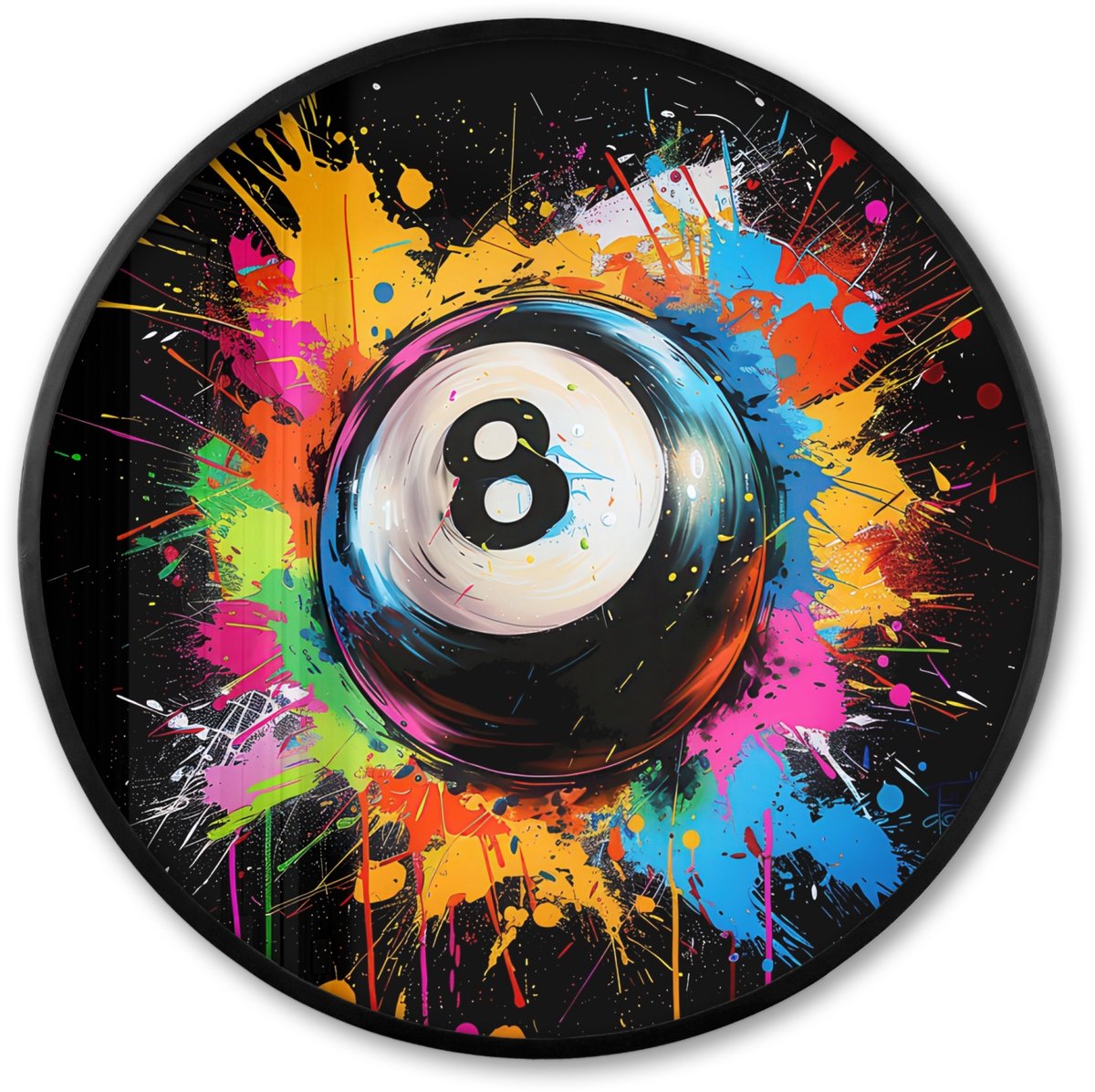 FrameYourWall Poster in lijst Rond - Fotolijst 80x80 cm - Posters - Graffiti - Sport - Pool bal - Biljart - Ronde posterlijst zwart - Decoratie - Wanddecoratie woonkamer - Muurdecoratie slaapkamer Biljartbal