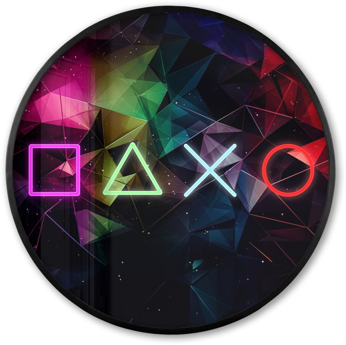 FrameYourWall Poster in lijst Rond - Fotolijst 60x60 cm - Posters - Gaming - Modern - Game - Neon - Gameroom - Ronde posterlijst zwart - Decoratie - Wanddecoratie woonkamer - Muurdecoratie slaapkamer Neon - Gaming