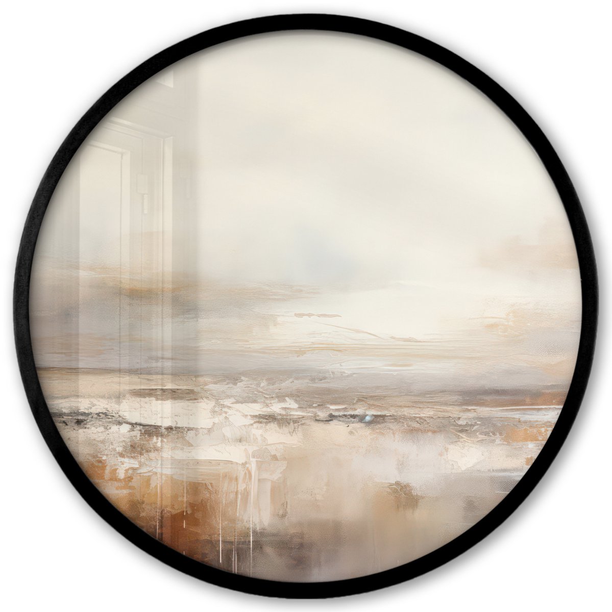 FrameYourWall Poster in lijst Rond - Fotolijst 40x40 cm - Posters - Kunst - Industrieel - Grijs - Bruin - Abstract - Ronde posterlijst zwart - Decoratie - Wanddecoratie woonkamer - Muurdecoratie slaapkamer Beige