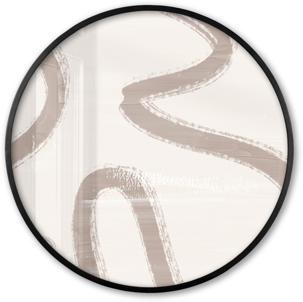 FrameYourWall Poster in lijst Rond - Fotolijst 80x80 cm - Posters - Moderne kunst - Beige - Abstract - Ronde posterlijst zwart - Decoratie - Wanddecoratie woonkamer - Muurdecoratie slaapkamer Beige - Lijnen 2