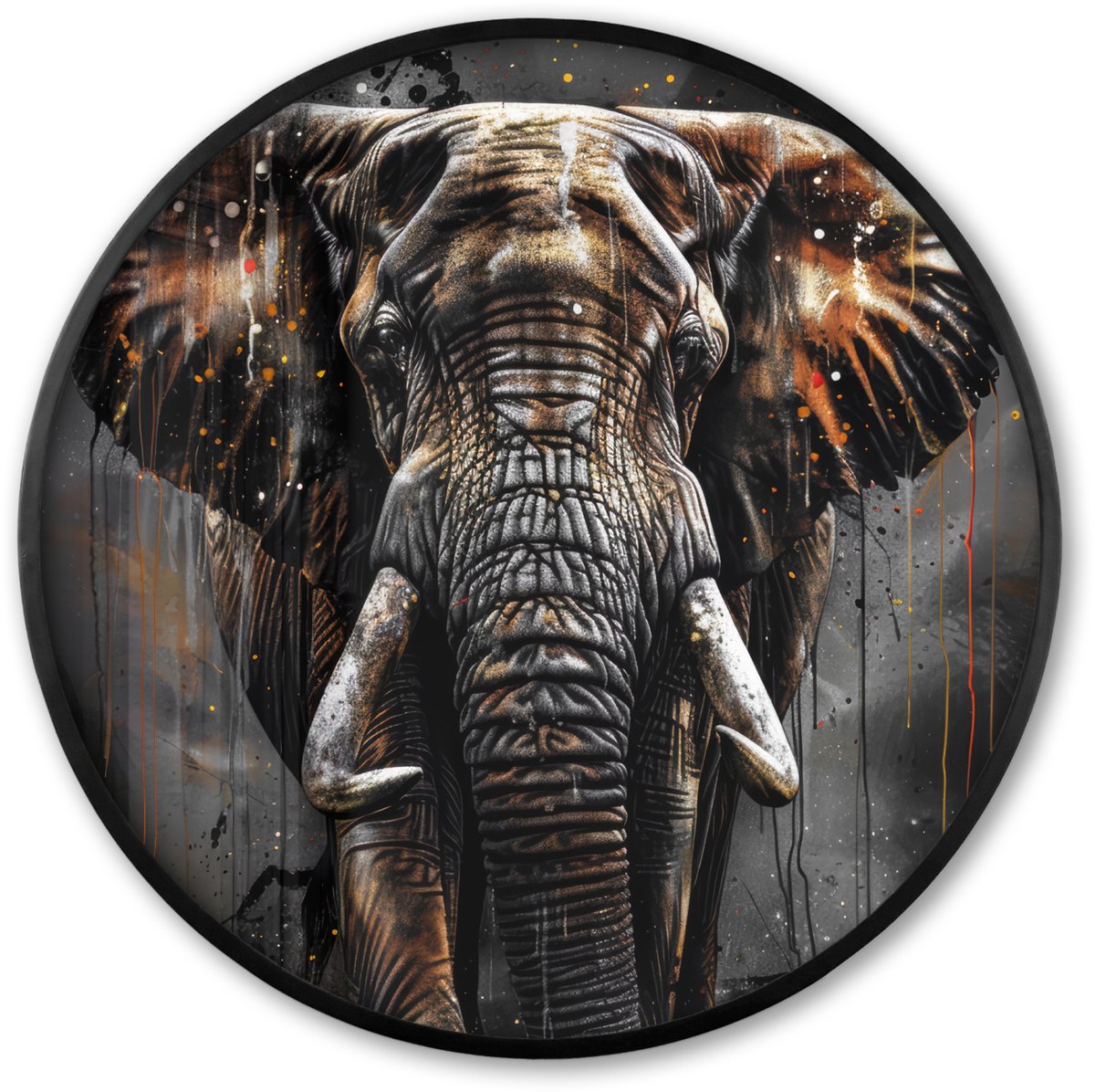 FrameYourWall Poster in lijst Rond - Fotolijst 60x60 cm - Posters - Olifant - Watercolor - Wilde dieren - Luxe - Ronde posterlijst zwart - Decoratie - Wanddecoratie woonkamer - Muurdecoratie slaapkamer