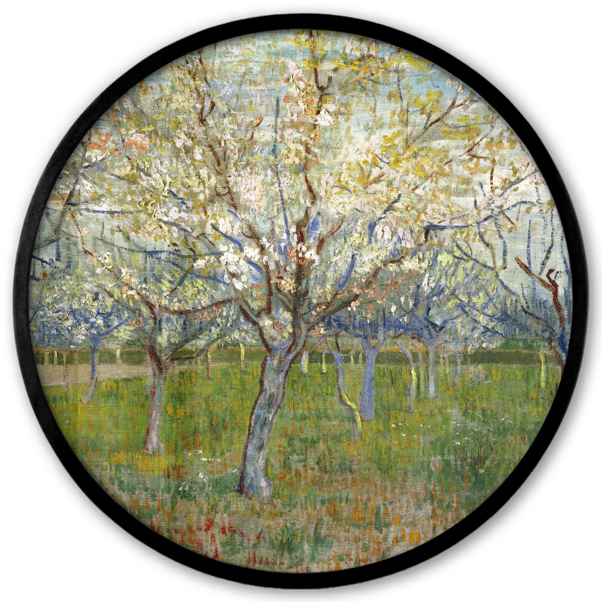 FrameYourWall Poster in lijst Rond - Fotolijst 40x40 cm - Posters - De roze boomgaard - Vincent van Gogh - Ronde posterlijst zwart - Decoratie - Wanddecoratie woonkamer - Muurdecoratie slaapkamer Multicolor