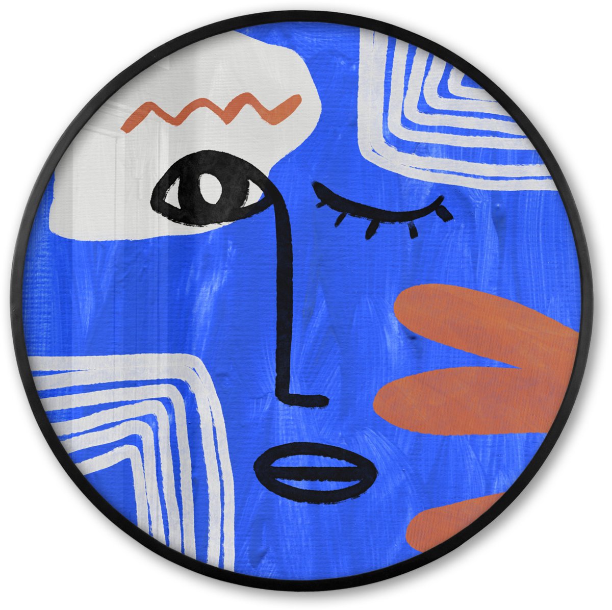 FrameYourWall Poster in lijst Rond - Fotolijst 80x80 cm - Posters - Portret - Blauw - Abstract - Ronde posterlijst zwart - Decoratie - Wanddecoratie woonkamer - Muurdecoratie slaapkamer Multicolor