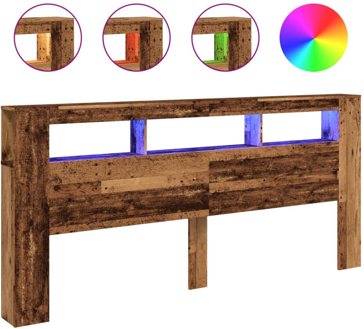 vidaXL - Hoofdeinde - met - LED - 220x18,5x103,5 - cm - bewerkt - hout - oud - hout