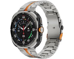 Luxe titanium bandje - geschikt voor Samsung Galaxy Watch Ultra (47mm) / Ultra 2025 (47mm) - stalen schakelband met vlindersluiting - titanium oranje