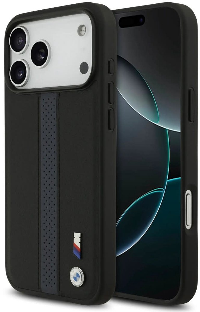 BMW Back Cover - iPhone 17 Pro Max - Zwart - PU Leather met Perforaties & Metal Logo