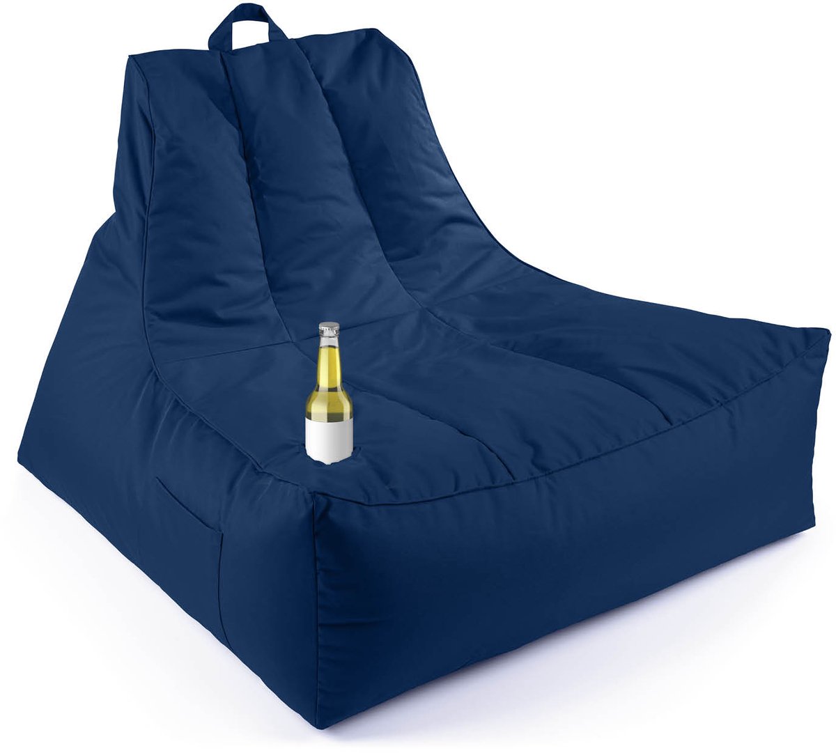 Lumaland Premium Lounge Fauteuil – Indoor & Outdoor Zitzak met Vulling en Drinkhouder, XXL Lounge voor Woonkamer, Balkon & Tuin, Waterafstotend donkerblauw