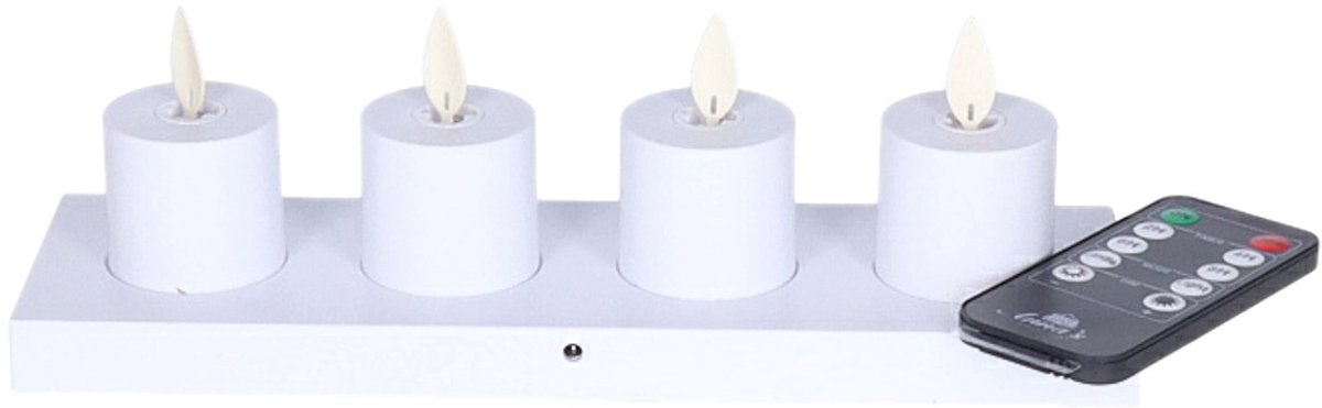 Anna's Collection LED theelichtjes - 4x st - oplaadbaar - wit - H6 cm - met oplaadstation en afstandsbediening