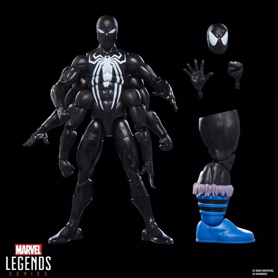 Marvel Legends Dark Avengers Spider-Man actiefiguur met accessoires: extra handen, masker en been.