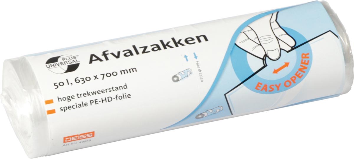 Universal Plus vuilniszak 10 micron, ft 63 x 70 cm, wit, rol van 50 stuks