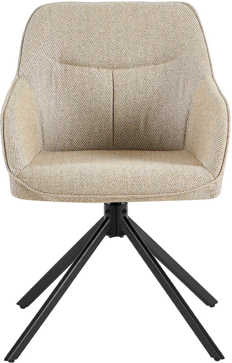 Gestoffeerde eetkamerstoel met armleuningen – 360° draaistoel met metalen onderstel – Beige Zwart