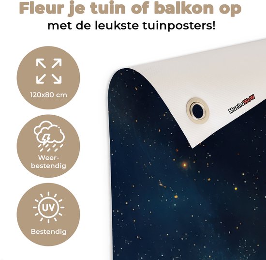 Tuinposter 120x80 cm - Tuindecoratie Levensboom - Nacht - Donker - Blauw - Poster voor in de tuin - Buiten decoratie - Schutting tuinschilderij - Tuindoek muurdecoratie - Wanddecoratie balkondoek