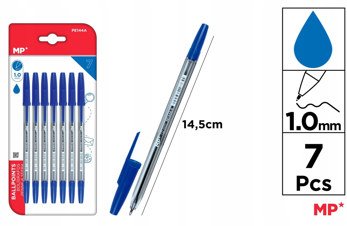 MP Main Paper Blauwe Balpen 1,0 mm - 7 st