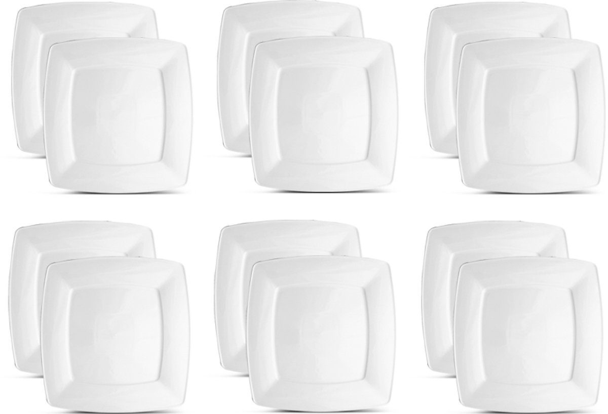 Lubiana Victoria 12x porseleinen dessertplankjes 19 cm vierkant wit